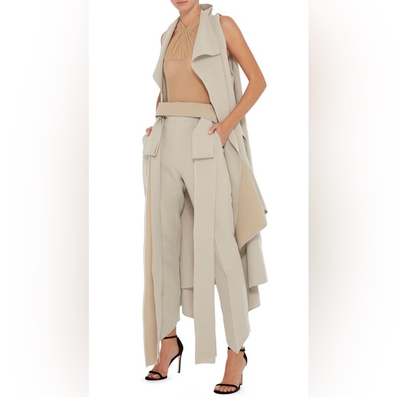 Maticevski Pants - Maticevski Taupe Destined Wrap Pants Draped Asymmetrical Stylish Designer